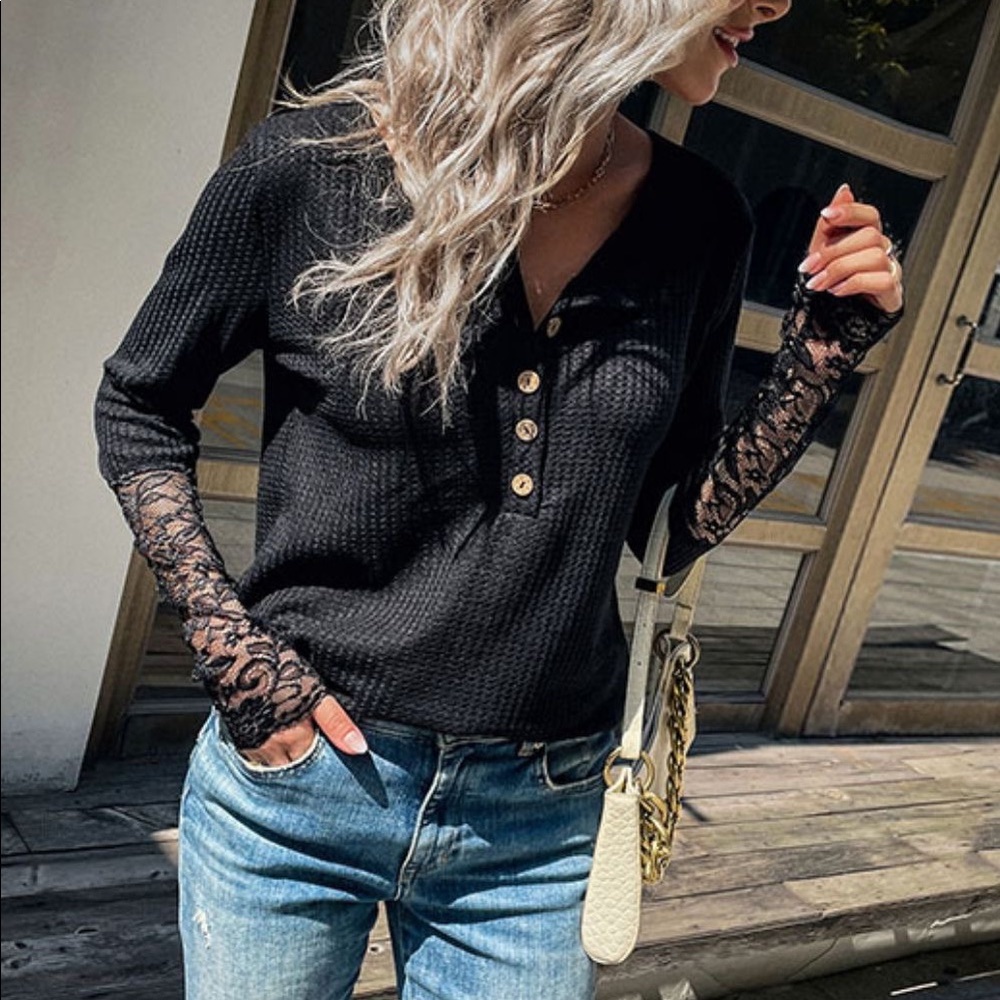 Lace Waffle Knit Top